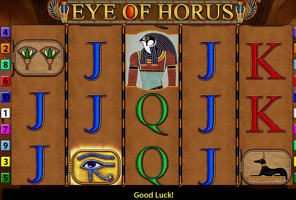 Horus wild landing on the middle reel during an Eye of Horus demo spin
