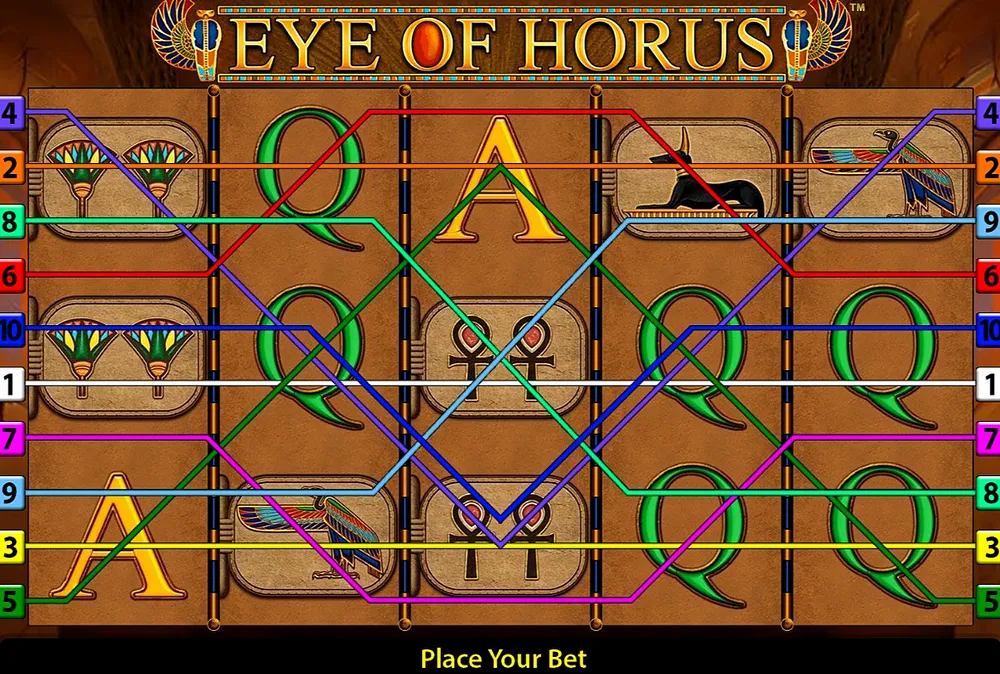 Eye of Horus demo reels with all ten paylines and 1,000 play credits