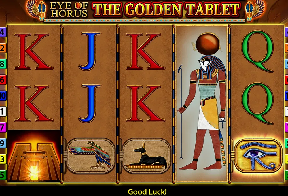 Eye of Horus The Golden Tablet reels with an expanded Horus wild and temple door