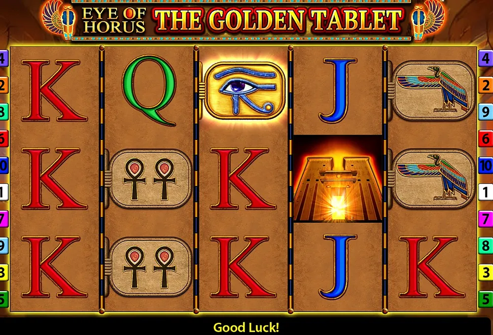 Temple door scatter and Eye of Horus symbol on The Golden Tablet reels
