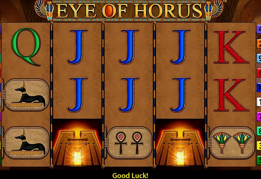 Two glowing temple door scatters on the classic Eye of Horus reels